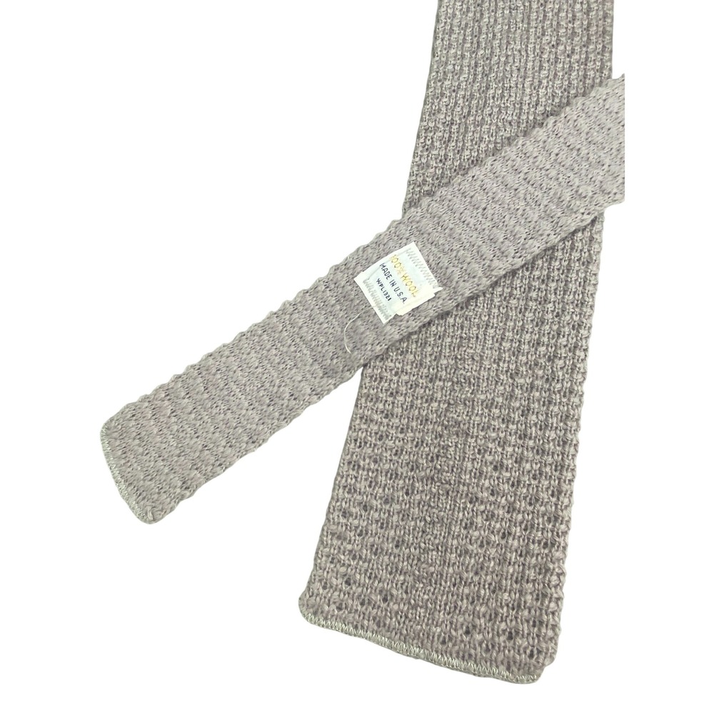 VTG Wool Knit Tie Mens Taupe Beige Tan Made in USA Square End Minimalist 54x3.5